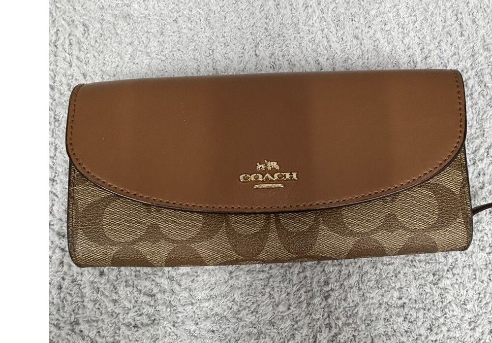 Coach Tan Signature Print Flap Long Wallet #77209